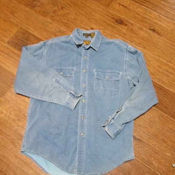 Mens vtg Eddie Bauer Denim jean shirt Elkhorn Twill button front Lg made in USA - Picture 1 of 3